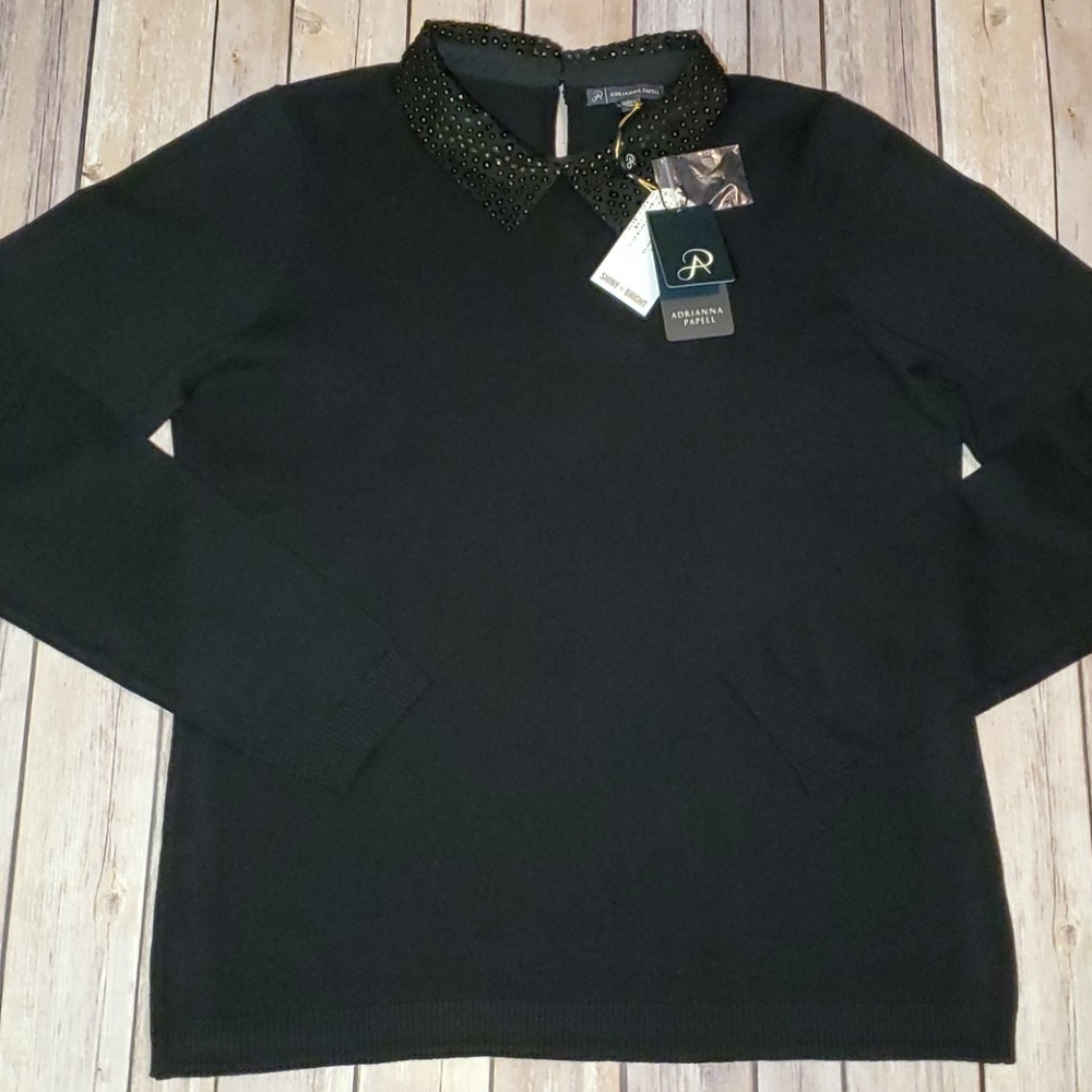 Adrianna Papell Black Collared Sweater